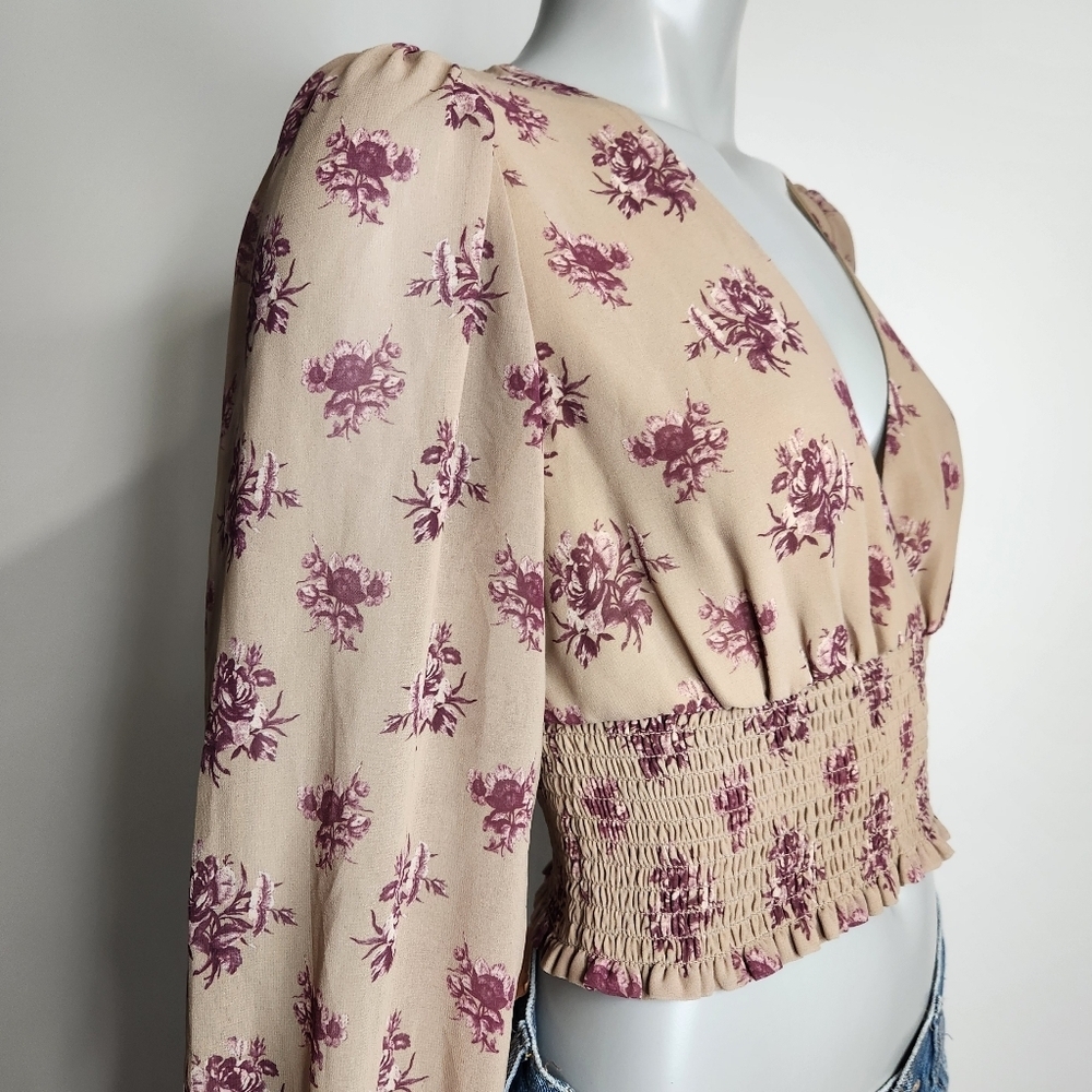 Aritzia Wilfred Wistful Floral Print Smocked V Neck Blouse Size S - Picture 6 of 15